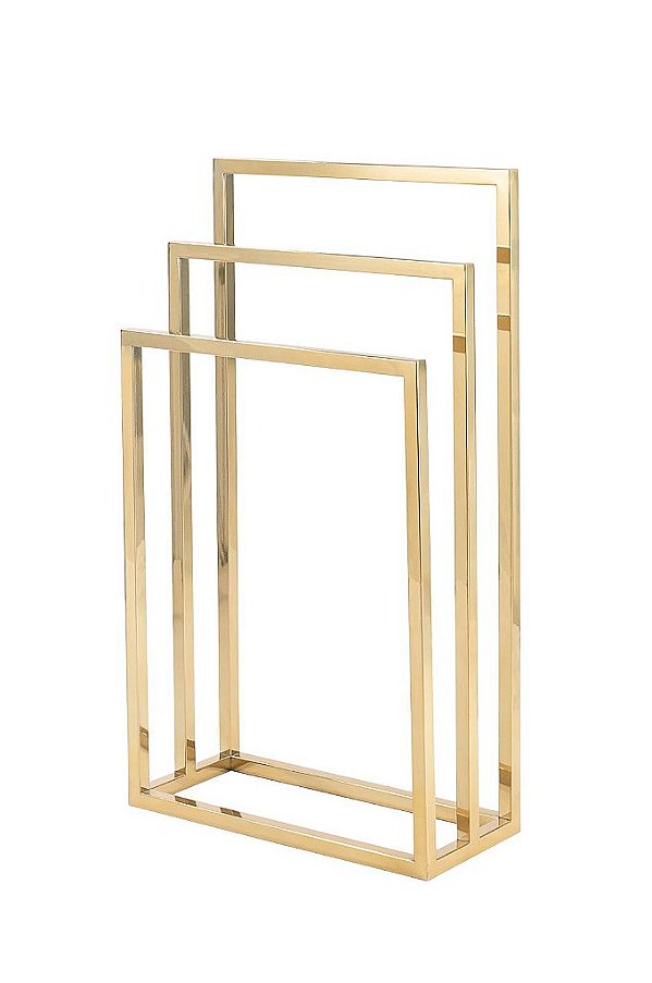 Toalheiro Piso/Chão Triplo Aço Inox 304 Dourado Brilhante Linha Larissa Stainless