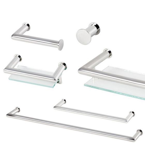 Kit Acessórios Para Banheiro com 6 Peças em Aço Inox Polido Brilhante Linha Tessália Stainless