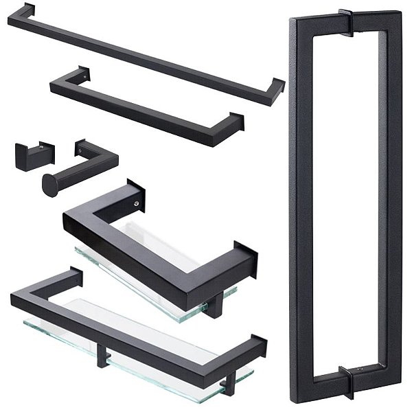 Kit de Acessórios Para Banheiro com 7 Peças em Aço Inox Black Matte Preto Fosco  Stainless