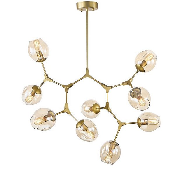 PENDENTE DOURADO D950*H2200MM VIDRO AMBAR E27*9