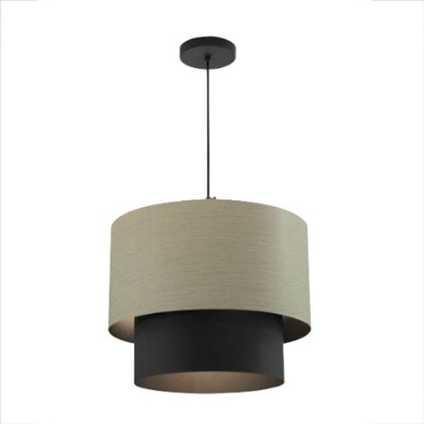 Pendente Wood Claro Ø380mm Cabo PP 3xE27 Branco Fosco