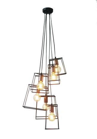 PENDENTE METAL PRETO/COBRE 6XE27 40W 40X180CM