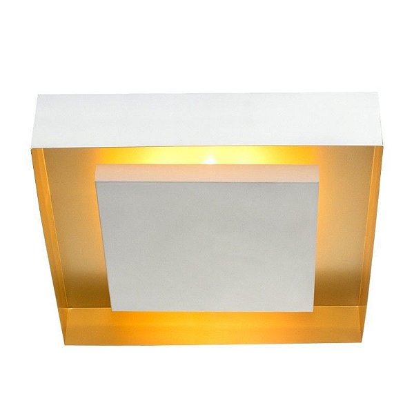 LUMINARIA SOBREPOR ECLIPSE QUAD 46CM BCO TEXT. C/ COBRE