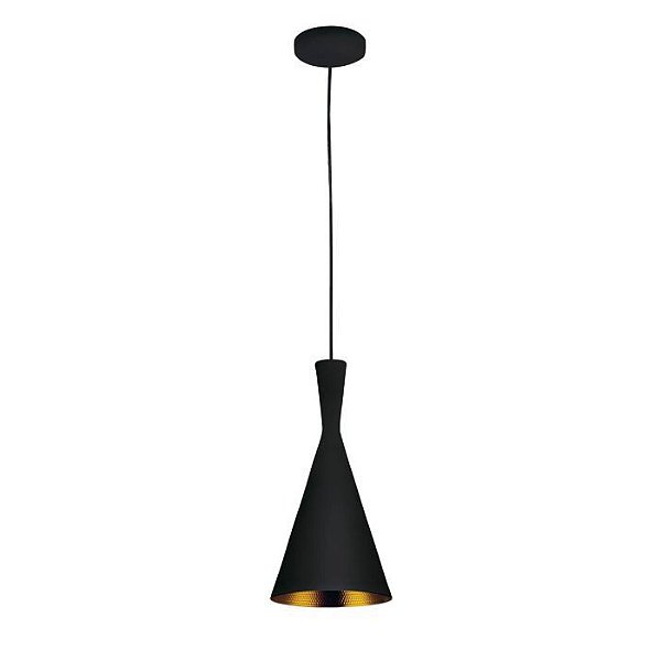 Pendente Alumínio Cone Chinês 1xE27 Preto / Dourado- (88460601)
