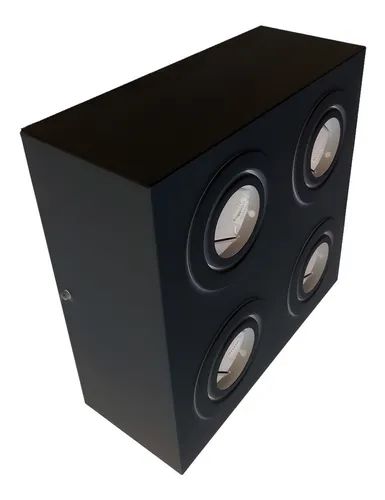 SPOT Sobrepor P/ 4X PAR20 Quadrado De Alumínio Preto 25X25  - Impacto