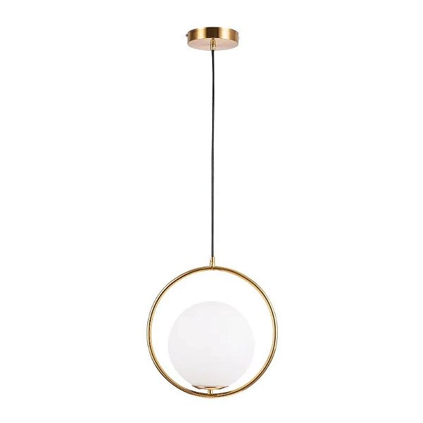 Pendente Balance 34CM Bola 20CM Dourado e Vidro Leitoso - SKY-3000