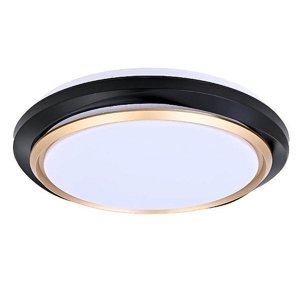 Plafon LED de Sobrepor Rour Redondo Ø50X8cm 30W Preto e Dourado 2250lm Branco Quente 3000K - Nordecor