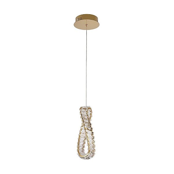 Pendente LED Cristal Lezie In Com 32cm 21W Branco Quente 3000K Ouro Brilho - Nordecor
