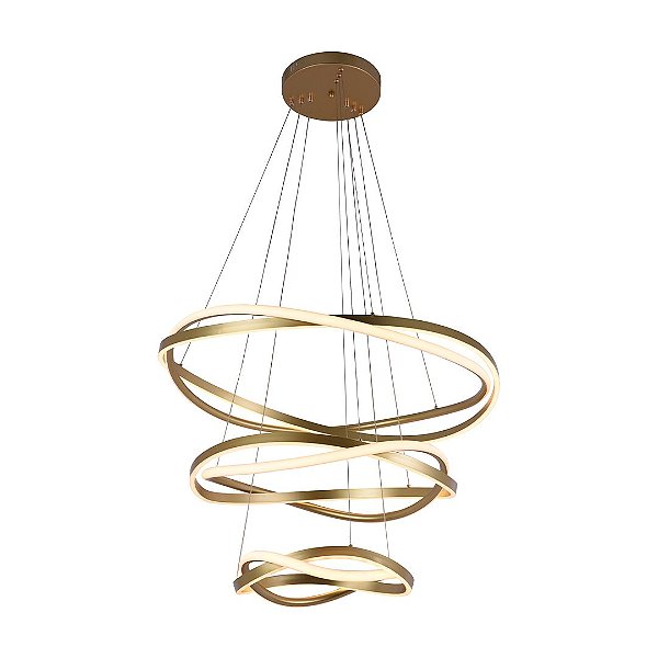 Pendente Led Euni Odi 40/60/80cm 173w Branco Quente 3000k Dourado Fosco - Nordecor