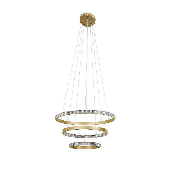Pendente Led Bean 40+60+80cm 5m 83W Branco Quente 3000K Dourado Fosco - Nordecor