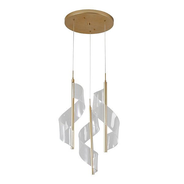 Pendente Led Ruban 3mod. 27w Branco Quente 3000k Dourado Fosco - Nordecor