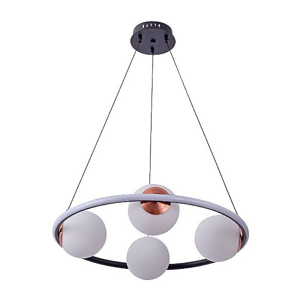 Pendente Led Hoop Uno 4x E27 37W Branco Quente 3000K 15cm Preto Com Cobre - Nordecor
