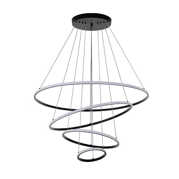 Pendente Led Inverse Redondo 4x Aros 99W Branco Quente 3000K Preto Redondo - Nordecor