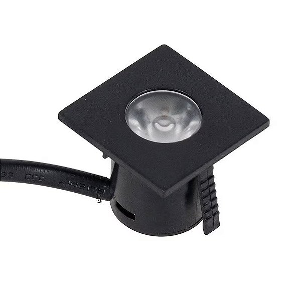 Mini Spot LED Woody de Embutir 1W Quadrado Bivolt Preto Ip20 Branco Quente 3000K - Gaya