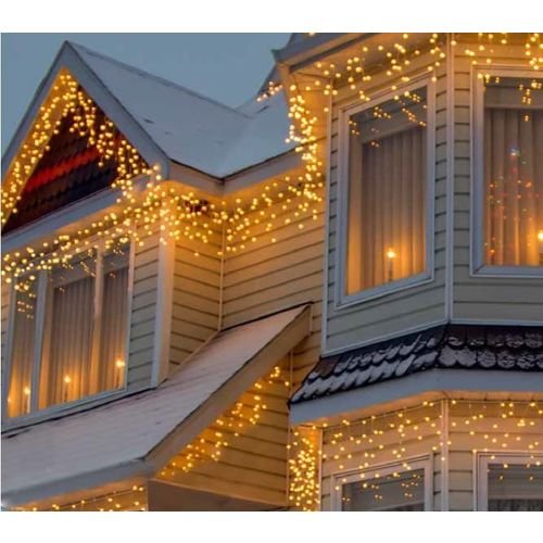 Cascata de LED 400L FIXO C/ Strobo Blindado 220V 10M Branco Quente Tomada M/F Fio Branco