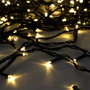 Cordão de LED FIXO 300L 31V 30M Blindado Branco Quente Tomada M/F Fio Verde (2024)