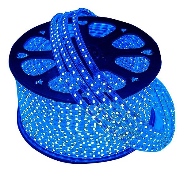 Fita LED Mangueira Achatada 5050 Siliconada 110V Azul (metro)