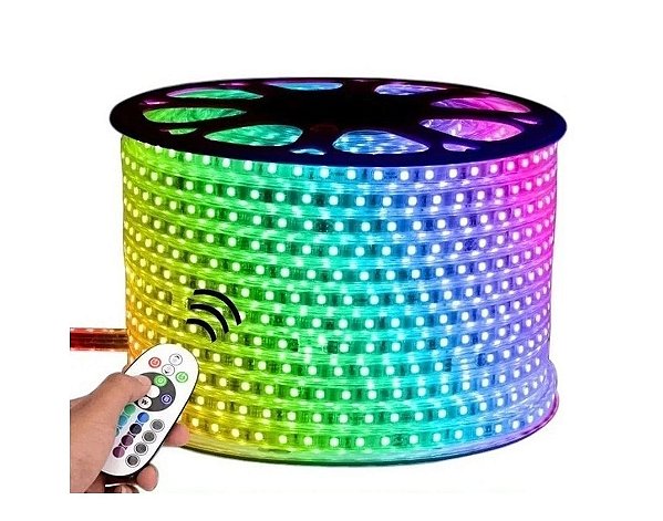 Fita LED Mangueira Achatada 5050 Siliconada 220V RGB 100 metros