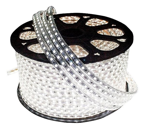 Fita LED Mangueira Achatada 5050 Siliconada 110V Branco Frio 10 metros
