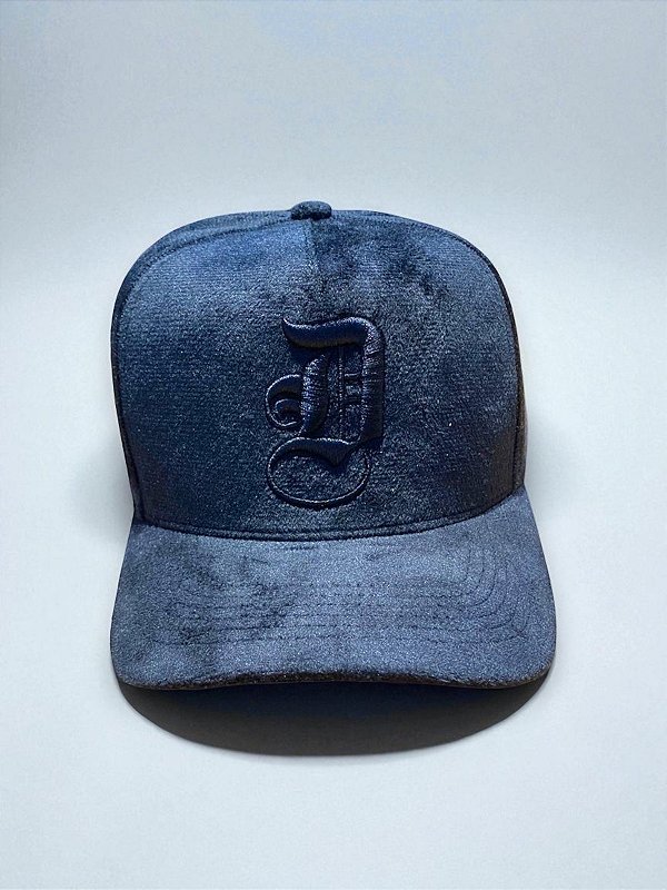 Boné veludo preto bordado