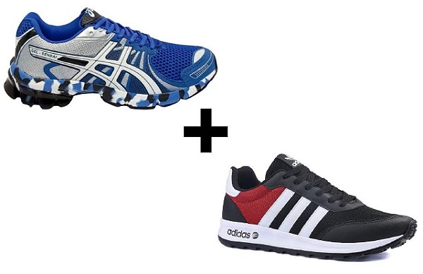 Combo Asics Sendai Gel Royal/Prata + Adidas Neo Preto/Vermelho - Rig Shoes