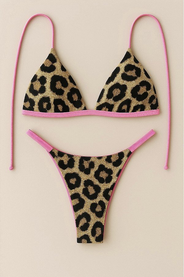BIQUÍNI BASIC CORTININHA TRIANGLE PINK LEOPARD