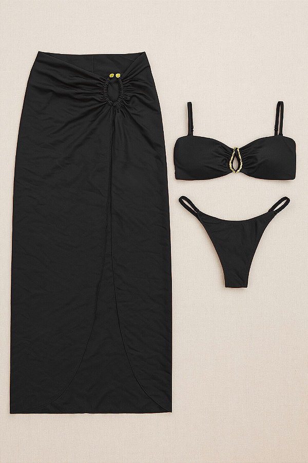 BIQUÍNI E SAIA SOLARA PRETO