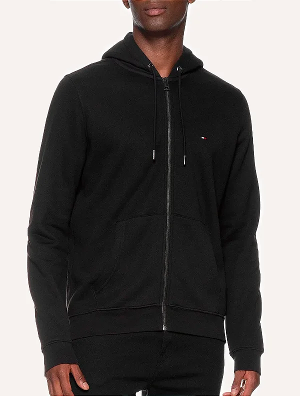 Jaqueta moletom im na flag logo zip Tommy Hilfiger pretaTHMW0MW31492