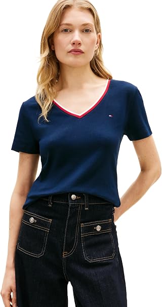 Camiseta 1x1 rib rwb slim v-nks/s tee azul marinho Tommy Hilfiger  THWW0WW49425