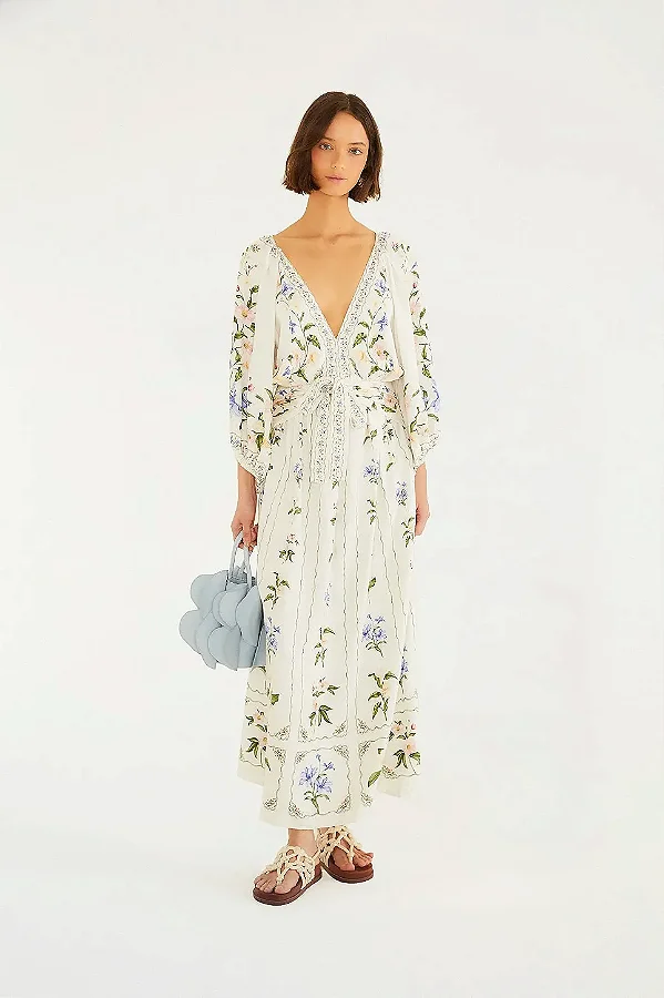Vestido longo aquaflora estampada Farm 358851