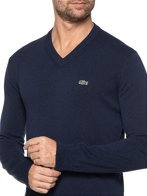 Sweater masculino v azul marinho Lacoste AH1951 23 166