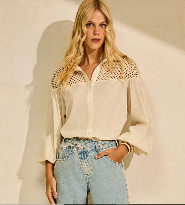 Camisa manga longa natural Claudia Rabelo caf3612 2671