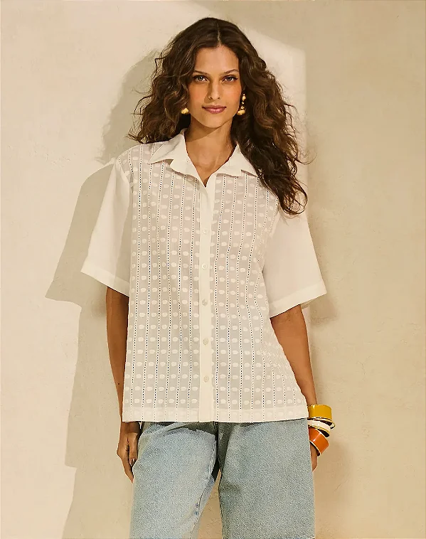 Camisa cr manga curta off white Claudia Rabelo caf 3612 2773