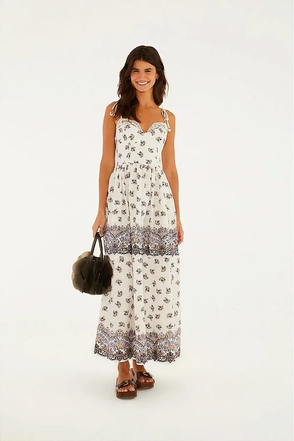 Vestido longo alcas rosa rio estampada Farm 370734