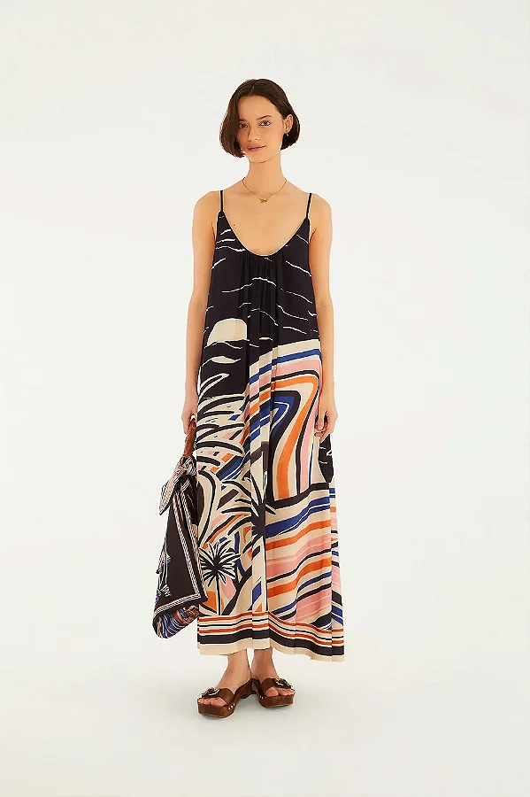 Vestido longo lenco paraty estampada Farm 366659