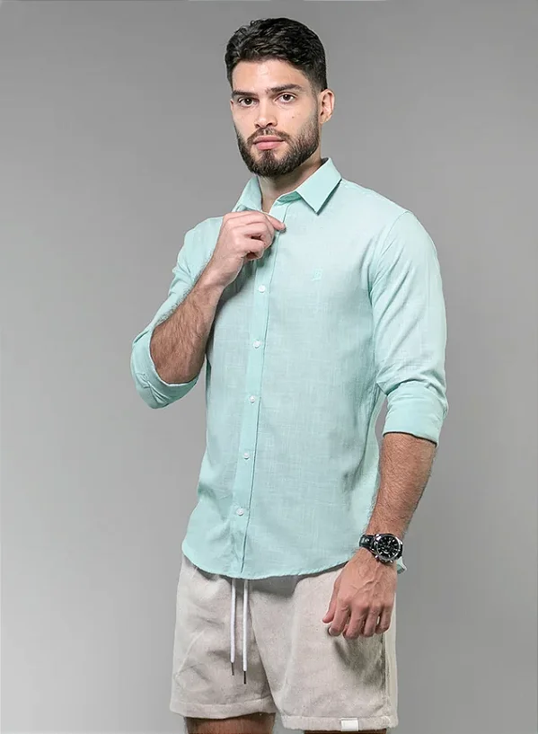 Camisa ml linho verde Ogochi 001493152