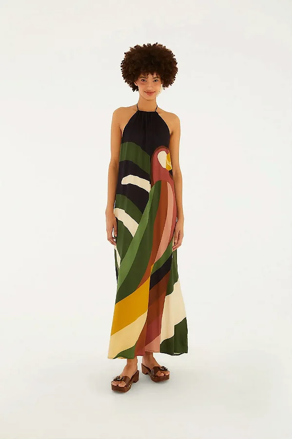 Vestido longo listraarara estampada Farm 368614