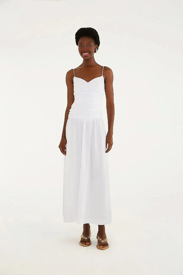 Vestido franzido frente off white Farm 350671
