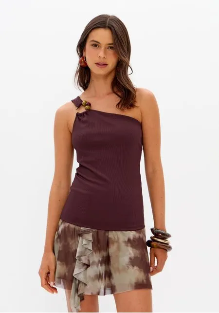 Blusa ombro unico canelada marrom MYFT 502BL010260