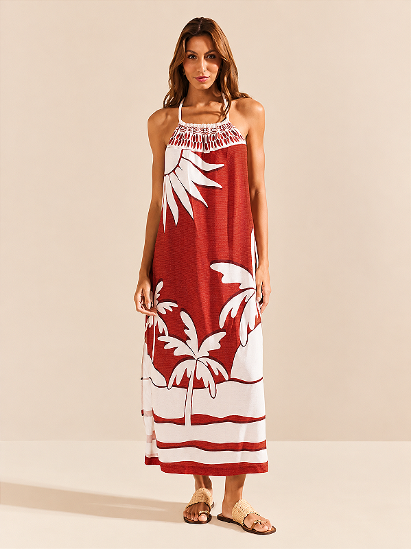Vestido longo frente unica estampada De Chelles SP1835BQ