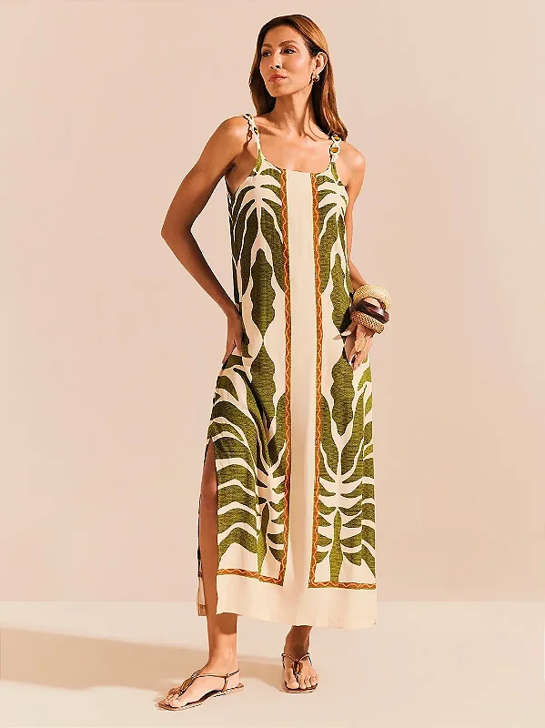 Vestido longo detalhe viscosa estampada De Chelles SP1981BQ