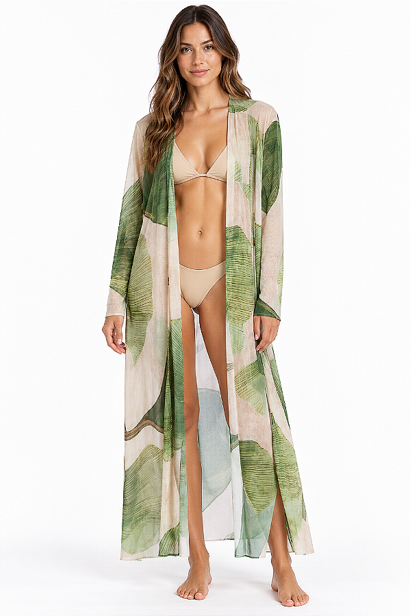 Saida de praia longa tule estampada De Chelles SP1916BQ