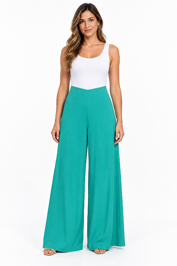 Calça pantalona lisa verde De Chelles BB4001CA