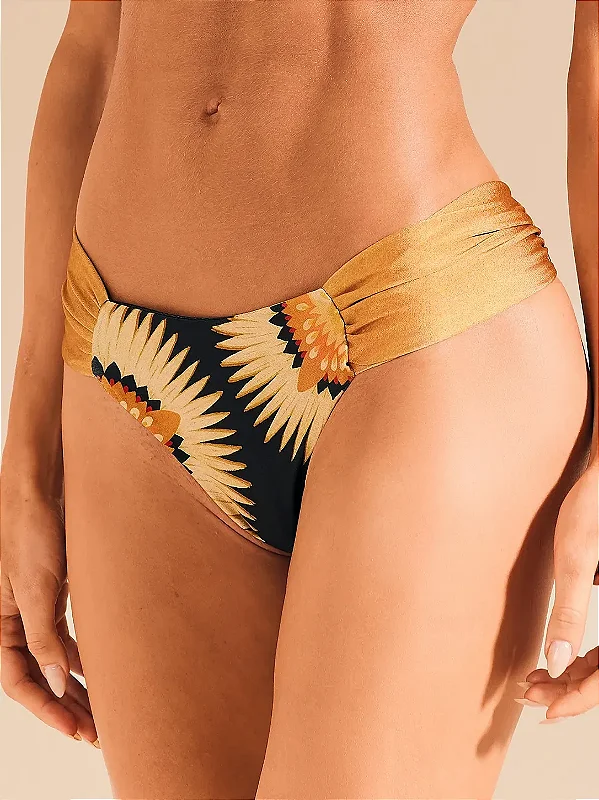 Calça biquini lateral drapeada dupla face estampada De Chelles BQ1803CL
