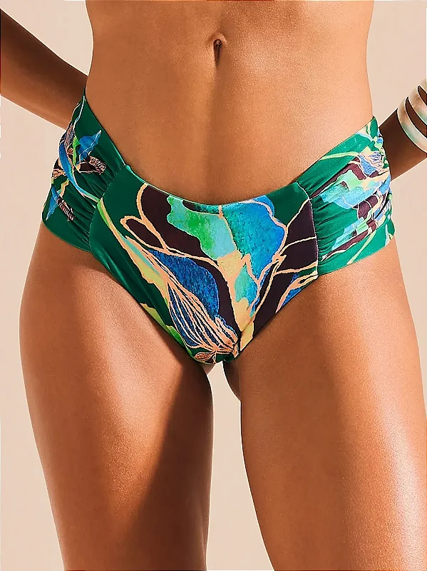 Calça biquini larga drapeada estampada De Chelles BQ1753CL