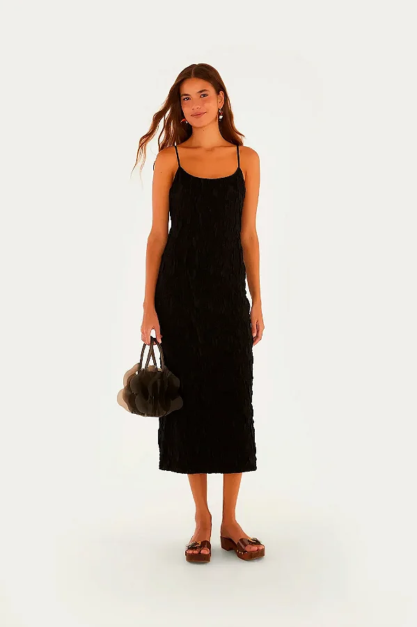 Vestido longo textura preto Farm 367140