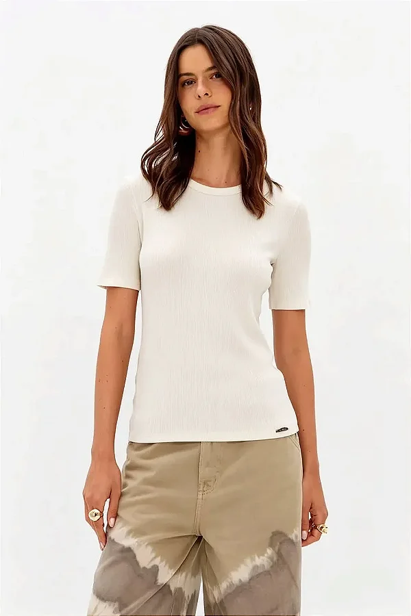 Blusa canelada manga curta off white MYFT 502BL010078