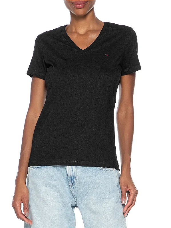 T-shirt Tommy Hilfiger heritage V neck preta ABWW0MW16171