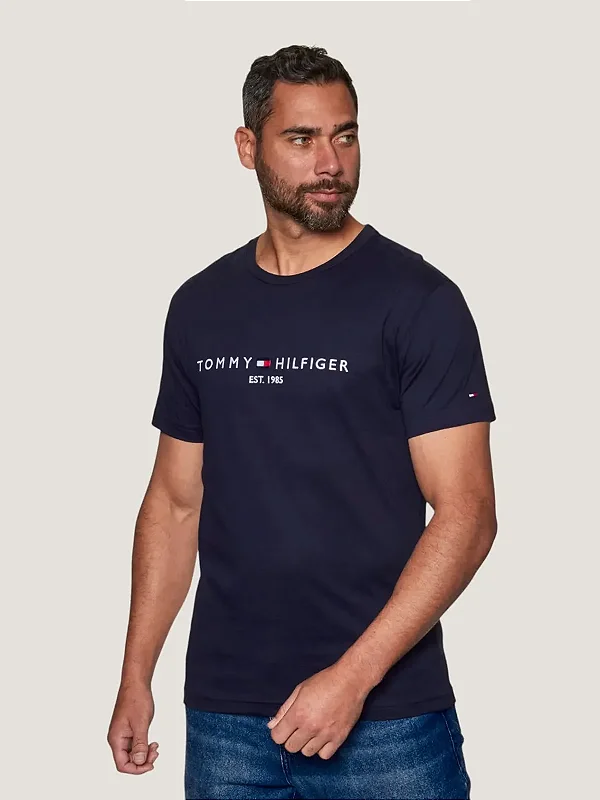 Camiseta Tommy Hilfiger logo tee azul marinho ABMW0MW16171