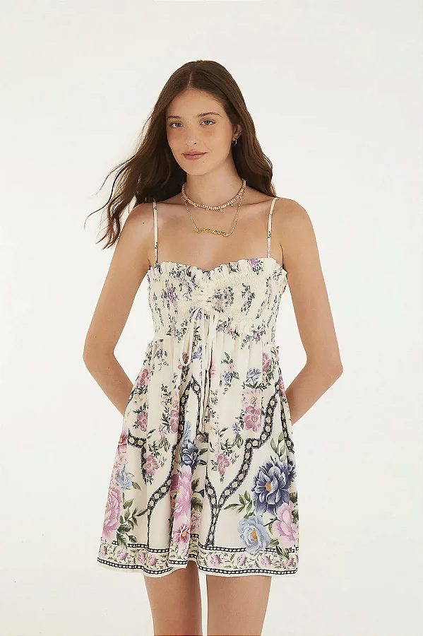 Vestido curto alça romance estampada Farm 373885